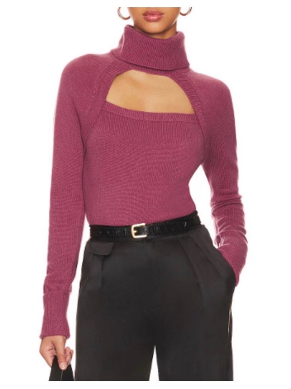 Paige - Turtleneck Cutout Sweater in Rapsberry Mousse - Women's size S